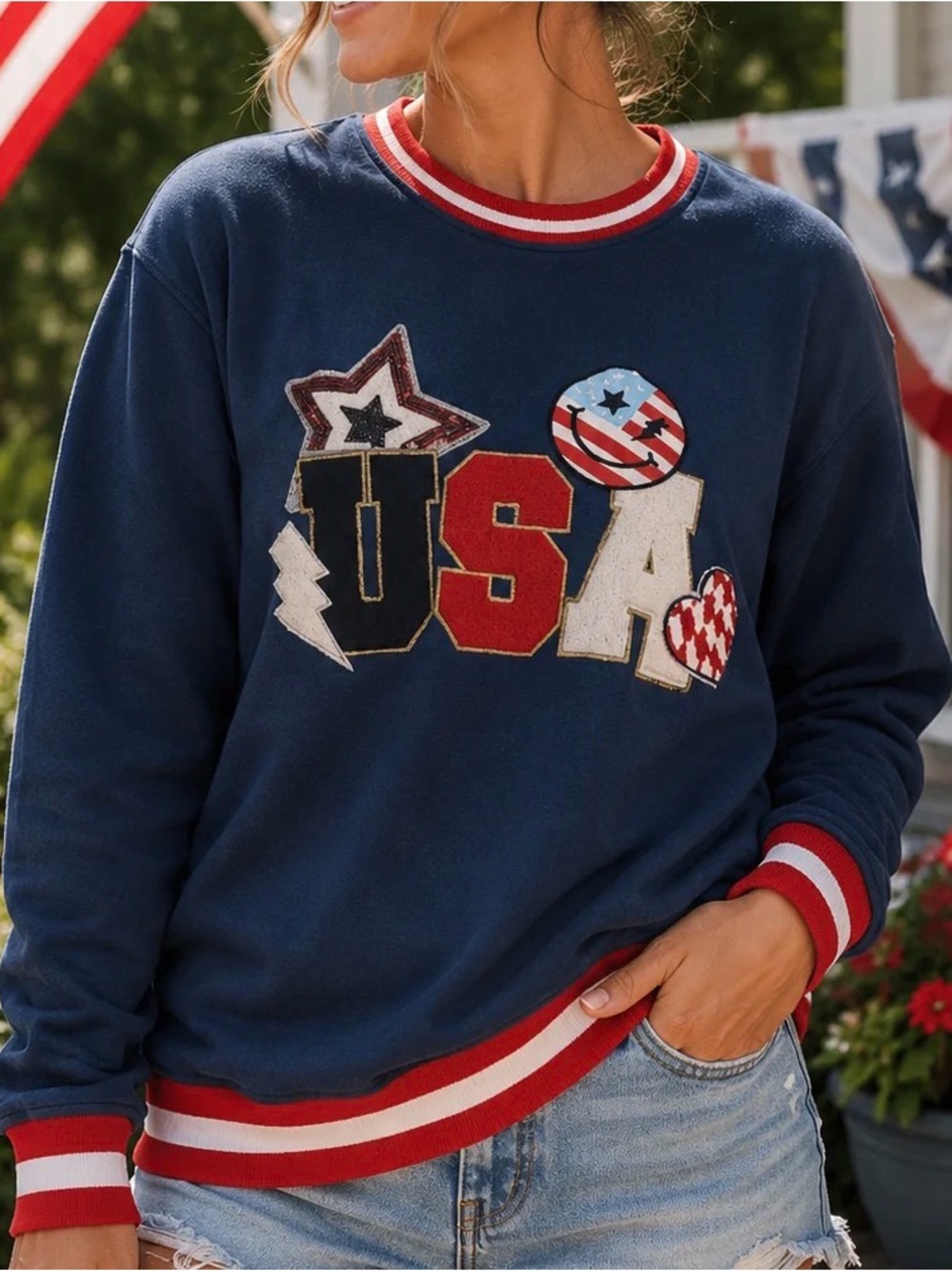 Simply Southern | EUC - USA Varsity Crew Sweatshirt - Size L (Youth)